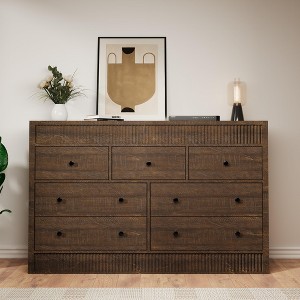 GustoWave 6 Drawer Dresser with Fluted Design, Modern Oak Finish Chest of Drawers - Storage Organizer for Bedroom, Living Room, Entryway - 1 of 4