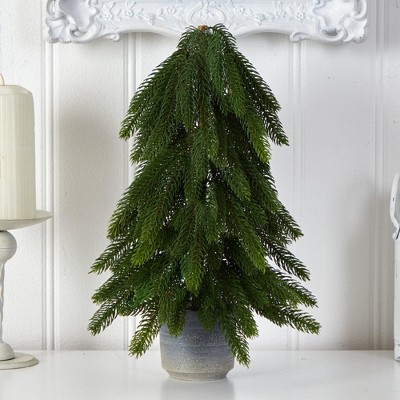 17" Potted Pine Artificial Christmas Tree with Lights