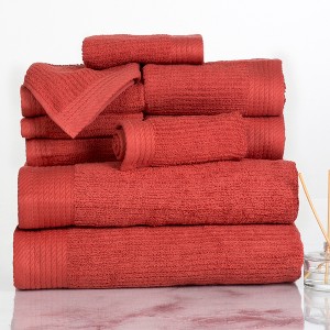 Hastings Home Ribbed 100% Cotton Towel Set – Brick, 10 pcs - 1 of 4