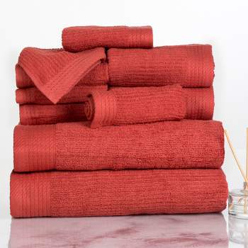 Hastings Home Ribbed 100% Cotton Towel Set – Brick, 10 pcs