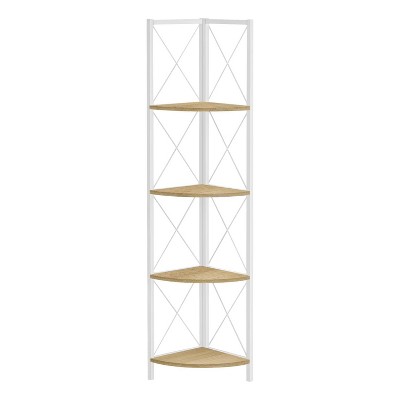 Monarch Specialties Bookshelf Bookcase Etagere Corner 4 Tier 60InchH Office Bedroom Metal Laminate Natural White Contemporary Modern