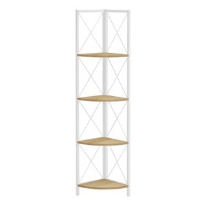 Monarch Specialties Bookshelf Bookcase Etagere Corner 4 Tier 60InchH Office Bedroom Metal Laminate Natural White Contemporary Modern - 1 of 4