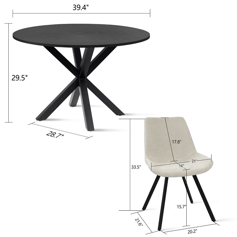 Oliver+Kourtney 5-Piece Solid Black Round Dining Table Set with 4 Upholstered Dining Chairs with Black Legs-The Pop Maison, 3 of 9