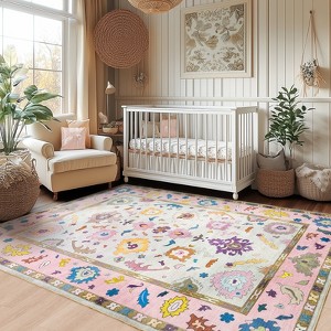 Modern Oushak Area Rug for Bedroom, Soft Washable Non-Slip Carpet, Low Pile Area Rugs for Living Room Dorm Nursery - 1 of 4