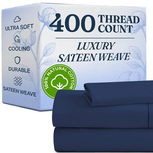 100% Cotton 400 Thread Count 4 Piece Sheet Set - Soft & Cozy Sateen Bed Sheets - CGK Linens - 1 of 4