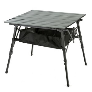 ARROWHEAD OUTDOOR 39" Aluminum Folding Camping Table, Adjustable Height Roll-Up Top, Under-Table Mesh Storage Shelf, Portable w/ Carry Bag, Grey - 1 of 4