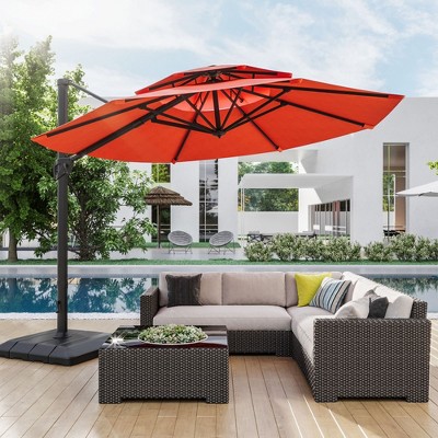 Sonkuki 11Ft Double Top Aluminum Cantilever Patio Umbrella with Base for Patio Deck Garden