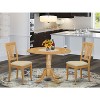 Dining Table Set with 2 Chairs, Round Dropleaf Kitchen Table, Solid Rubberwood, Saddle Brown Finish, 42x42 Inch - 2 of 4