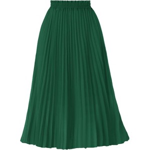 Women's High Waist Pleated A-Line Midi Skirt - Swing Flare Design Deep Green - 1 of 4