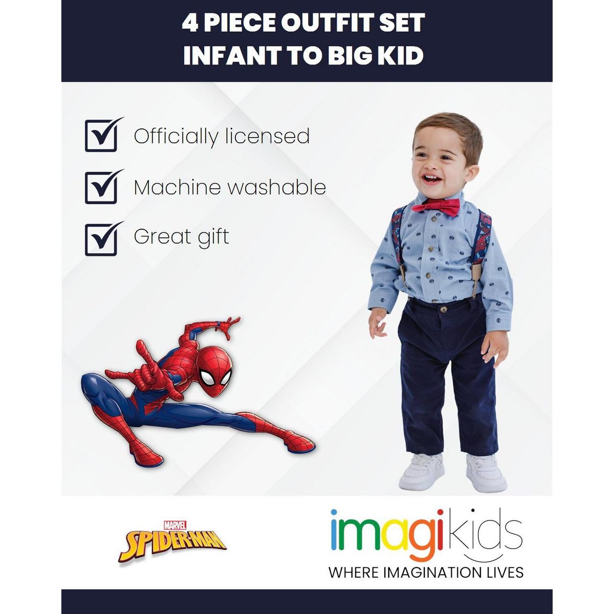 Marvel Button Down Shirt, Twill Pants, Suspenders and and Bow-Tie 4 Piece Outfit Set - thumbnail 3