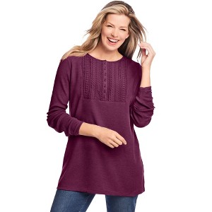 Woman Within Waffle Thermal Lace Bib Henley Tee - 1 of 4