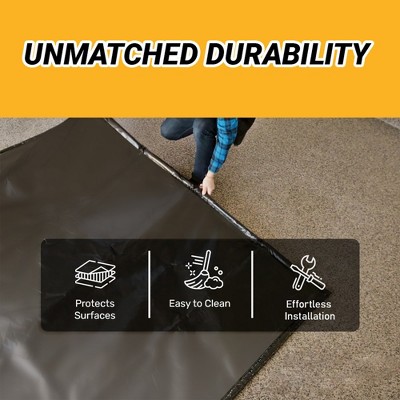 Black PVC Garage Containment Mat with Squeegee, 7.9' x 16'