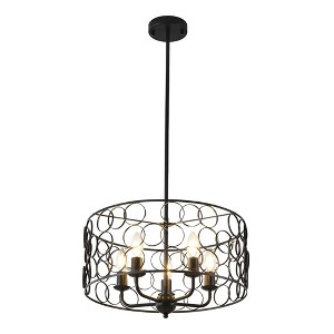 PAKOKULA Farmhouse 5-Light Black Modern Drum Chandelier - 1 of 4