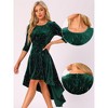 INSPIRE CHIC Women's Velvet Long Sleeves Crew Neck A Line Zipper Cocktail Party Midi Dress - 2 of 4