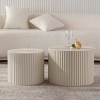 Modern Drum Nesting Coffee Table Set Of 2,Wave Stripe Round Wood Coffee Table For Living Room,Apartment,No Assembly Required-Coolbibila - 2 of 4