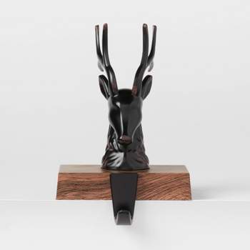 Metal Deer Head Christmas Stocking Holder with Faux Wood Base - Wondershop™