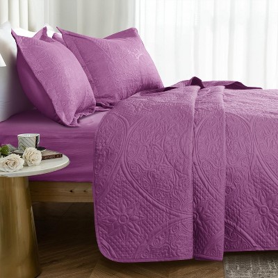 3 Piece Quilt Bedding Set Coverlet With Shams Floral Pattern Bedspread Set Bedding Set for All Seasons - Cotton Passion