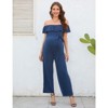 Coolmee Womens Off Shoulder Maternity Jumpsuits Casual Ruffle Sleeves Belted Wide Leg Romper Jumpsuits With Pockets - 2 of 4