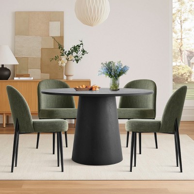 5-Piece Modern Black Dining Table Set, 46" Round Pedestal Table and 4 Upholstered Linen Chairs for Kitchen or Small Spaces-Maison Boucle