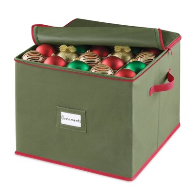 Whitmor Christmas Large Ornament Box: Green Polyester Storage Bin, 13" Height, 15.8" Width, Spot Clean