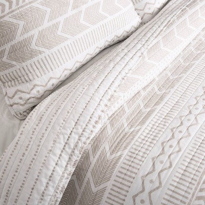 King Taupe and White Cotton Reversible Quilt Set