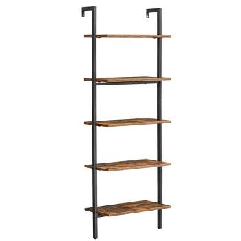 VASAGLE Industrial Ladder Shelf, Bookshelf, Wood Wall Mounted Shelf