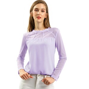 INSPIRE CHIC Women's Elegant Lace Sleeve Scalloped Trim Summer Casual Chiffon Blouse - 1 of 4