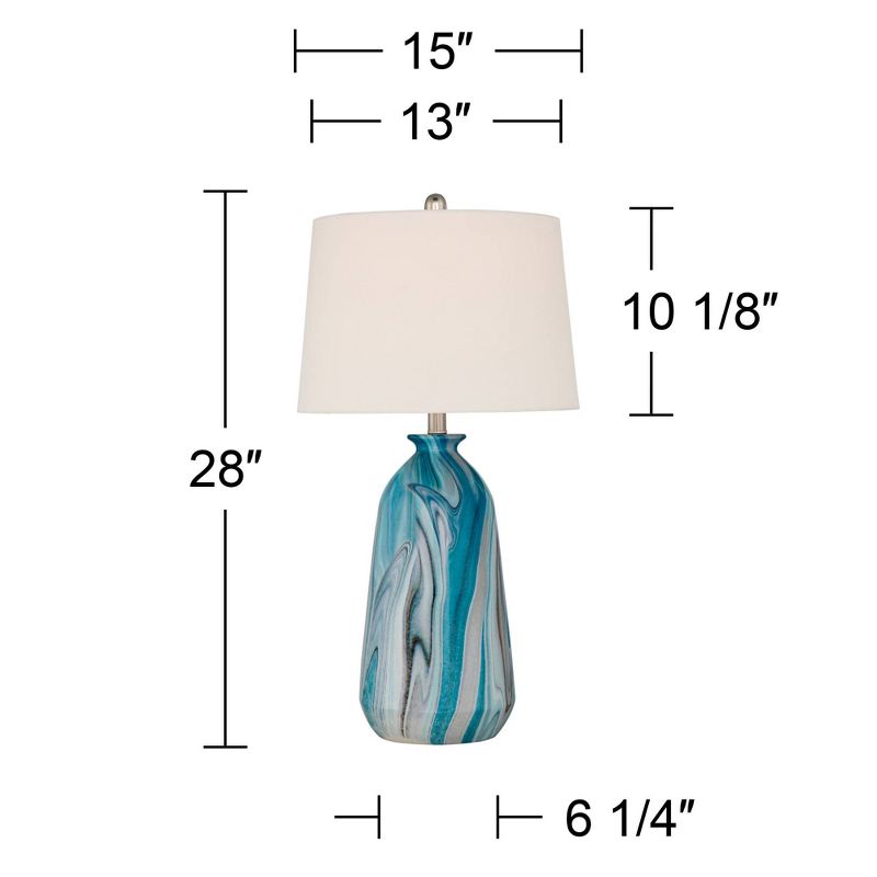 360 Lighting Carlton Modern Coastal Table Lamps 28" Tall Set of 2 Swirling Blue Faux Marble White Tapered Drum Shade for Bedroom Living Room Bedside, 4 of 9