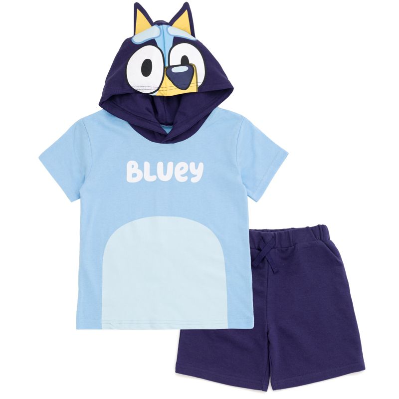 Bluey Hooded Cosplay T-Shirt and French Terry Shorts Outfit Set Toddler to Little Kid, 1 of 8