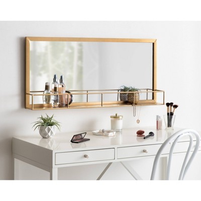Gold Full Length Rectangular Metal Frame Mirror with Shelf