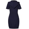 Women's Hooded Sweatshirt Dress Short Sleeve Ribbed Pullover Front Pocket Casual Mini Dress - 3 of 4