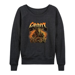 Women's - Marvel - Guardians of the Galaxy Groot Yell Lightweight French Terry Wide Neck Long Sleeve Shirt - 1 of 4