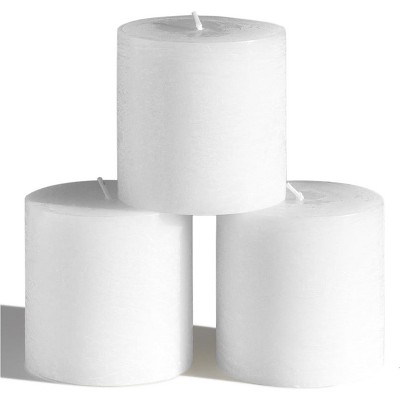 3x3 Pillar Candles Set of 3 - Rustic Unscented No Drip White Candles for Home Decor, Weddings, Centerpieces
