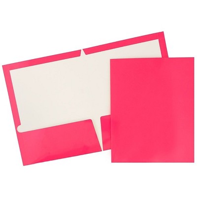 JAM Paper Laminated Two-Pocket Glossy Presentation Folders Fuchsia Hot Pink 385GFUC