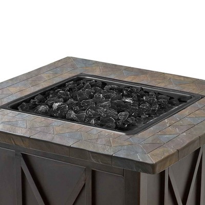 30-Inch Black Steel Propane Fire Pit Table with Fire Glass