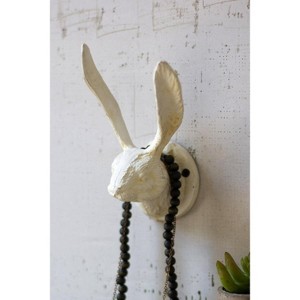 Cast Iron Rabbit Wall Hook 7"H in Distressed Antique White by Kalalou, Set of Two - 1 of 3