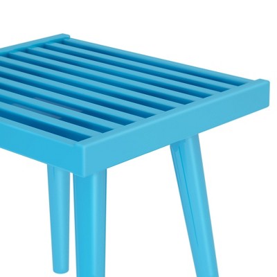 Teal Pine and Birch Mid-Century Modern Square Bench