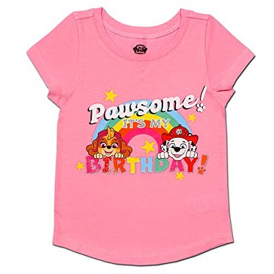 Nickelodeon Girl's Pawsome! It's My Birthday! Paw Patrol Short Sleeve Glitter Print Tee for Toddler