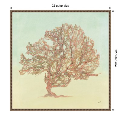 Sea Fern II Pink and Green Canvas Wall Art with Bronze Frame