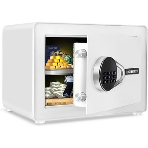 1.0 Cubic Feet Safe Box, Small Safe W/Removable Shelf, Alarm System, Digital Electronic Security Money Box for Cash, White - 1 of 4