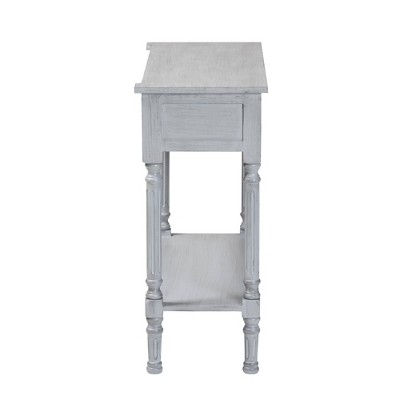 Gray Wood and Mirrored Glass 2-Drawer Console Table with Storage Shelf