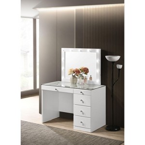 PAGED Vanity Desk with Mirror and Lights Wooden Makeup Vanity with Glass Top, 5 Drawers, Crystal Knobs for Bedroom - 1 of 4
