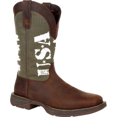 Men's Rebel by Durango Army Green USA Print Western Boot