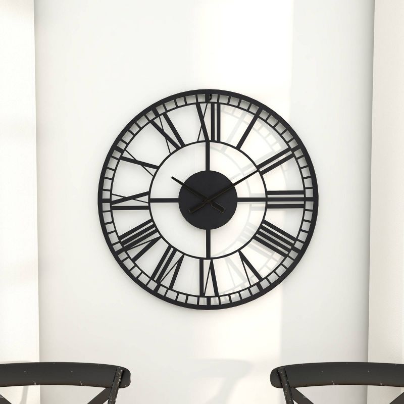 28&#34;x28&#34; Metal Open Frame Wall Clock Black - Olivia &#38; May, 3 of 19
