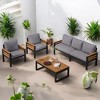 Mshliw 4-Piece Outdoor Sofa Set with Acacia Wood Armrests – Patio Conversation Set with Cushions and Coffee Table for Garden and Backyard - 3 of 4