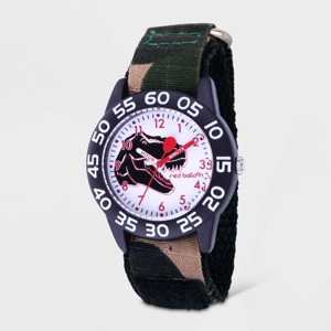 Kids' Red Balloon Dinosaur Time Teacher Hook and Loop Strap Watch - Olive Green - 1 of 4