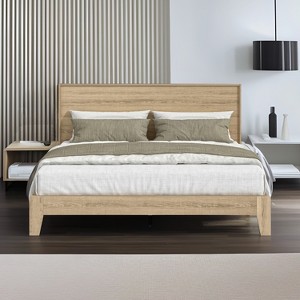 Galano Payne Luxe Platform Bed with Headboard in Oslo Oak, Black Oak, Concrete Gray, Dusty Gray Oak, Knotty Oak, Amber Walnut - 1 of 4