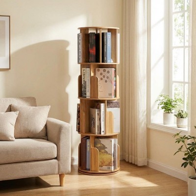 4 Tier Rotating Bookshelf Tower, 360° Spinning Round Bookshelf ...