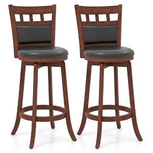 Costway Wood Swivel Bar Stools Set of 2 with Faux Leather Upholstered Seat & Back - 1 of 4