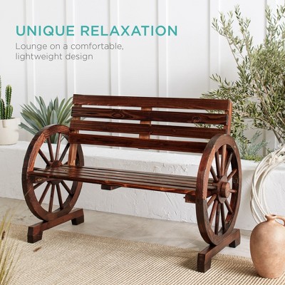 Rustic Brown Fir Wood Wagon Wheel 2-Person Bench